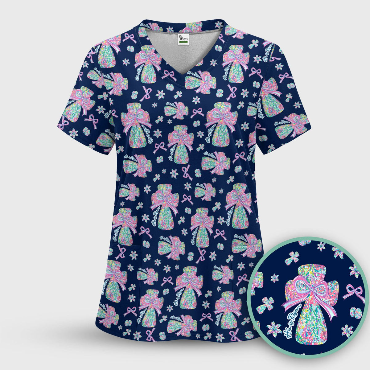 Colorful Bow Nurse Scrub Set