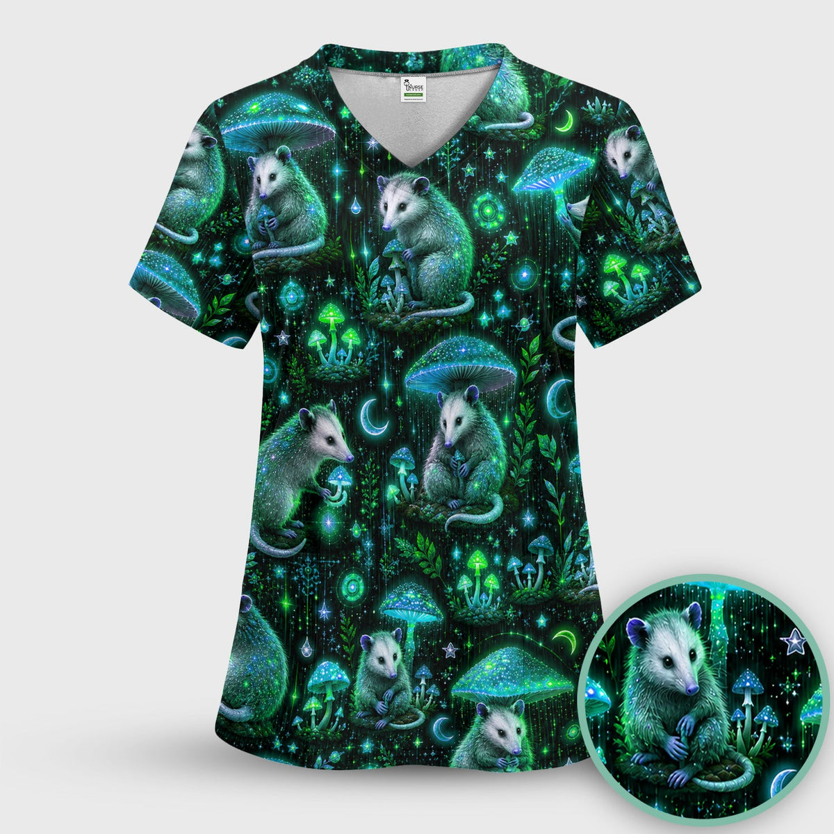 Moonlit Opossum Mushroom Nurse Scrub Set