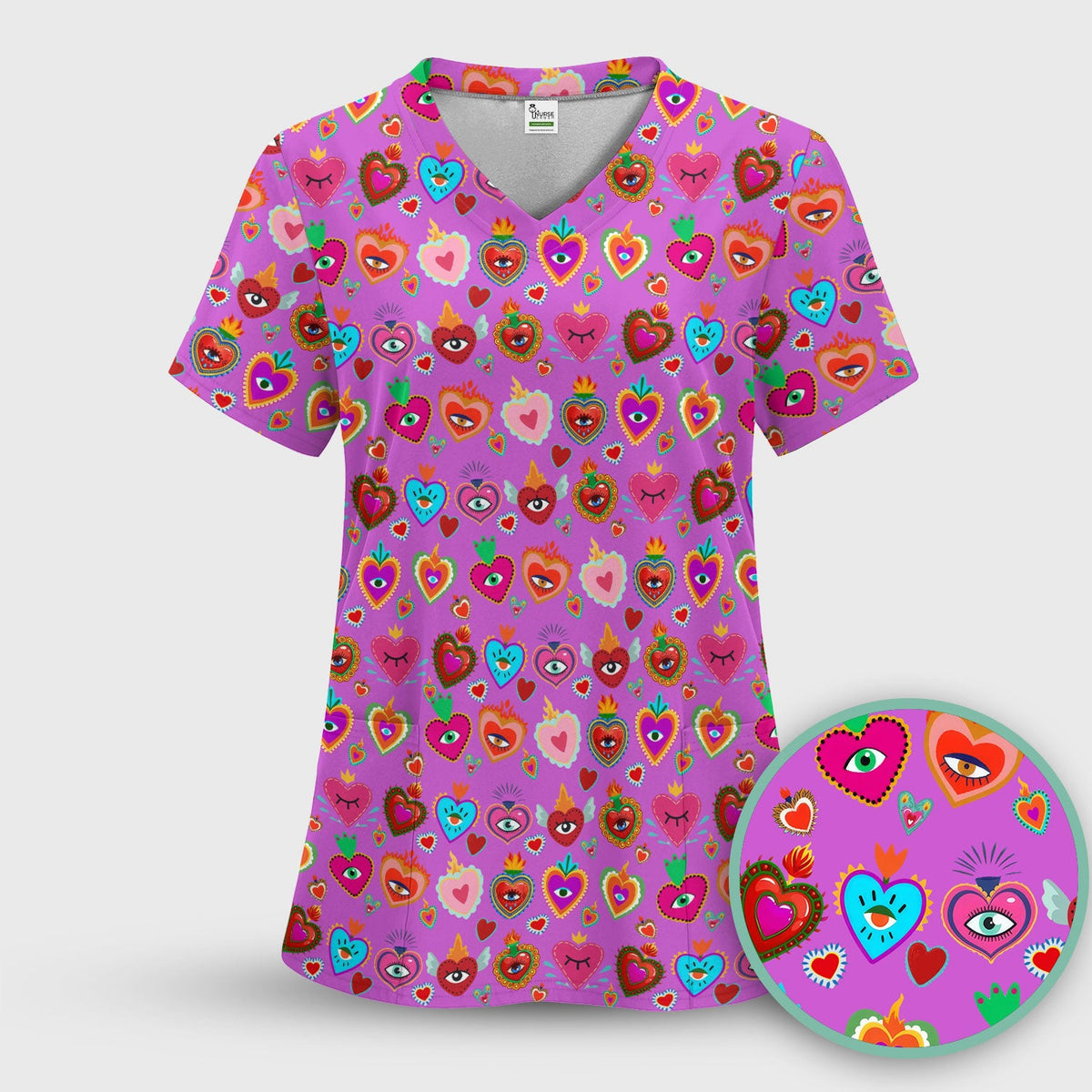 Valentine Colorful Sacred Heart Nurse Scrub Set