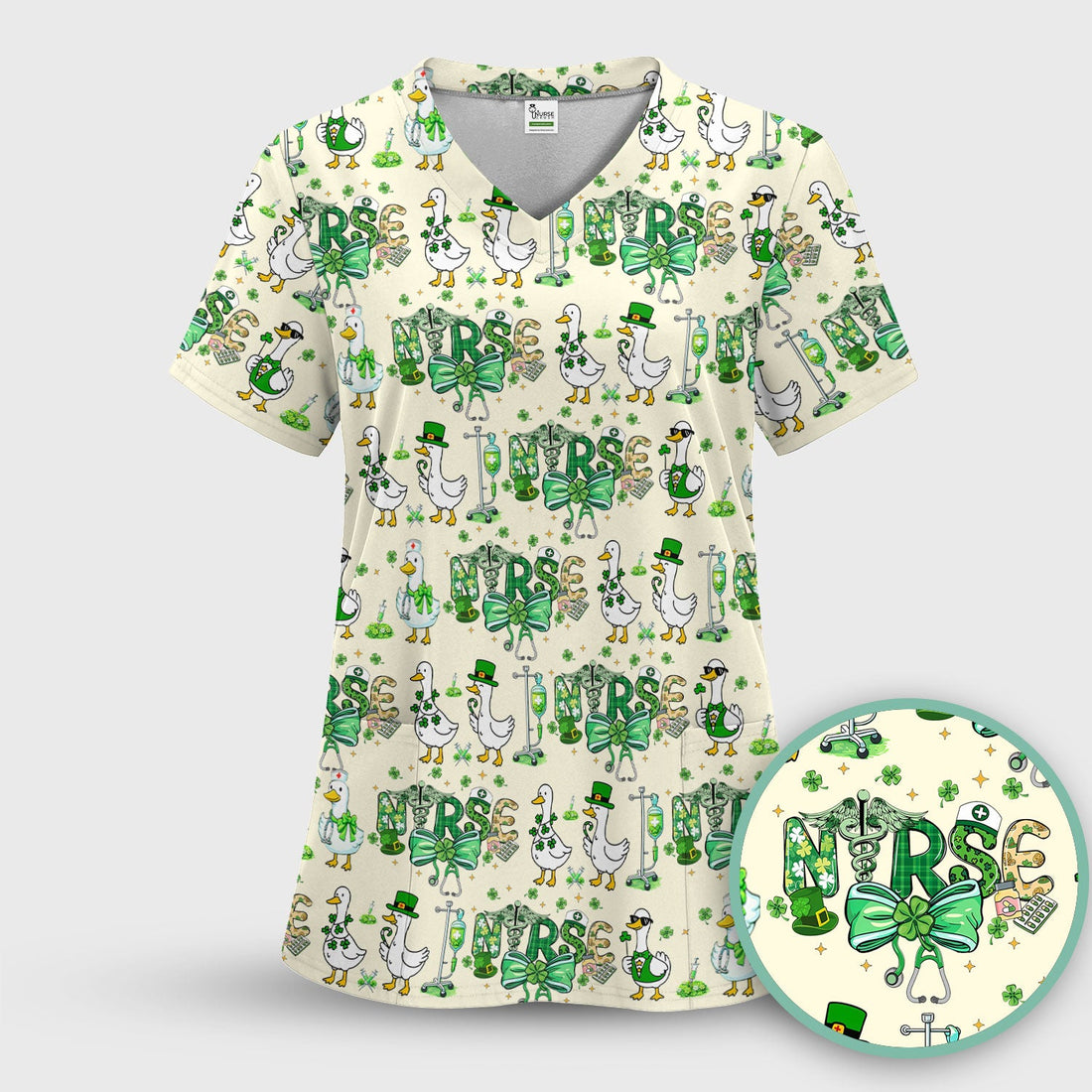 Shamrock Goose Nurse Scrub Top - St Patricks Day Gift