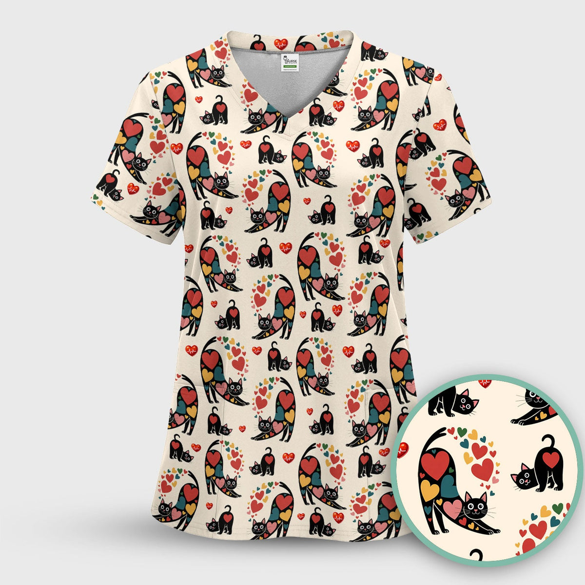Cat Valentine Heart Nurse Scrub Set