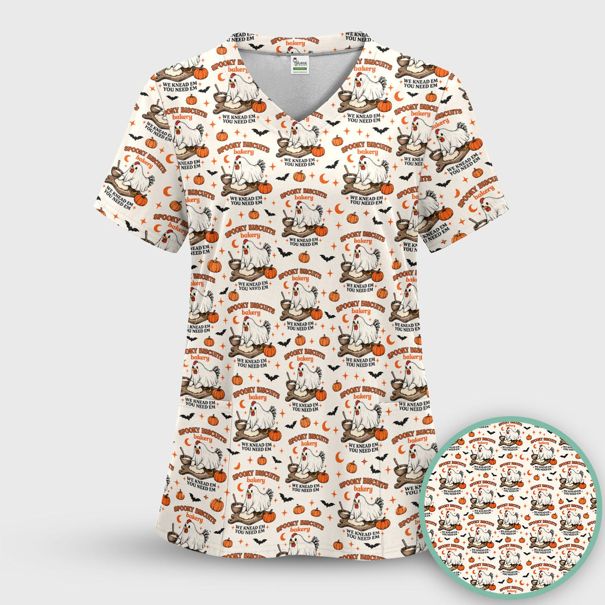 Spooky Biscuits Chicken Nurse Scrub Set - Halloween Gift