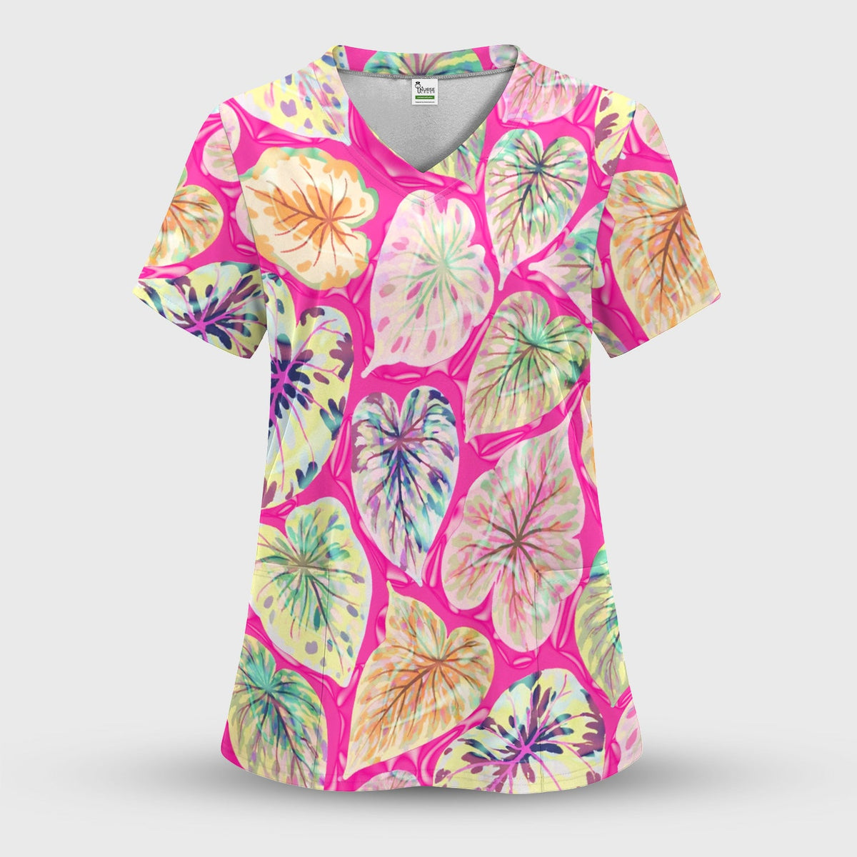 Tropical Colorful Leaf Nurse Scrub Set