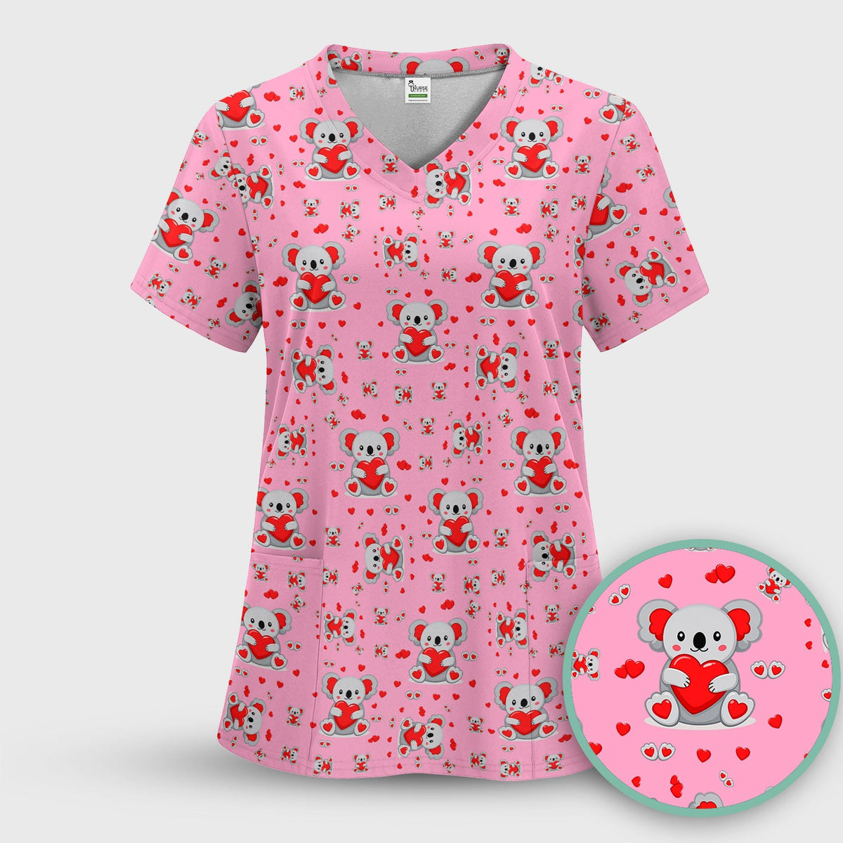 Valentine Koala Heart Nurse Scrub Set