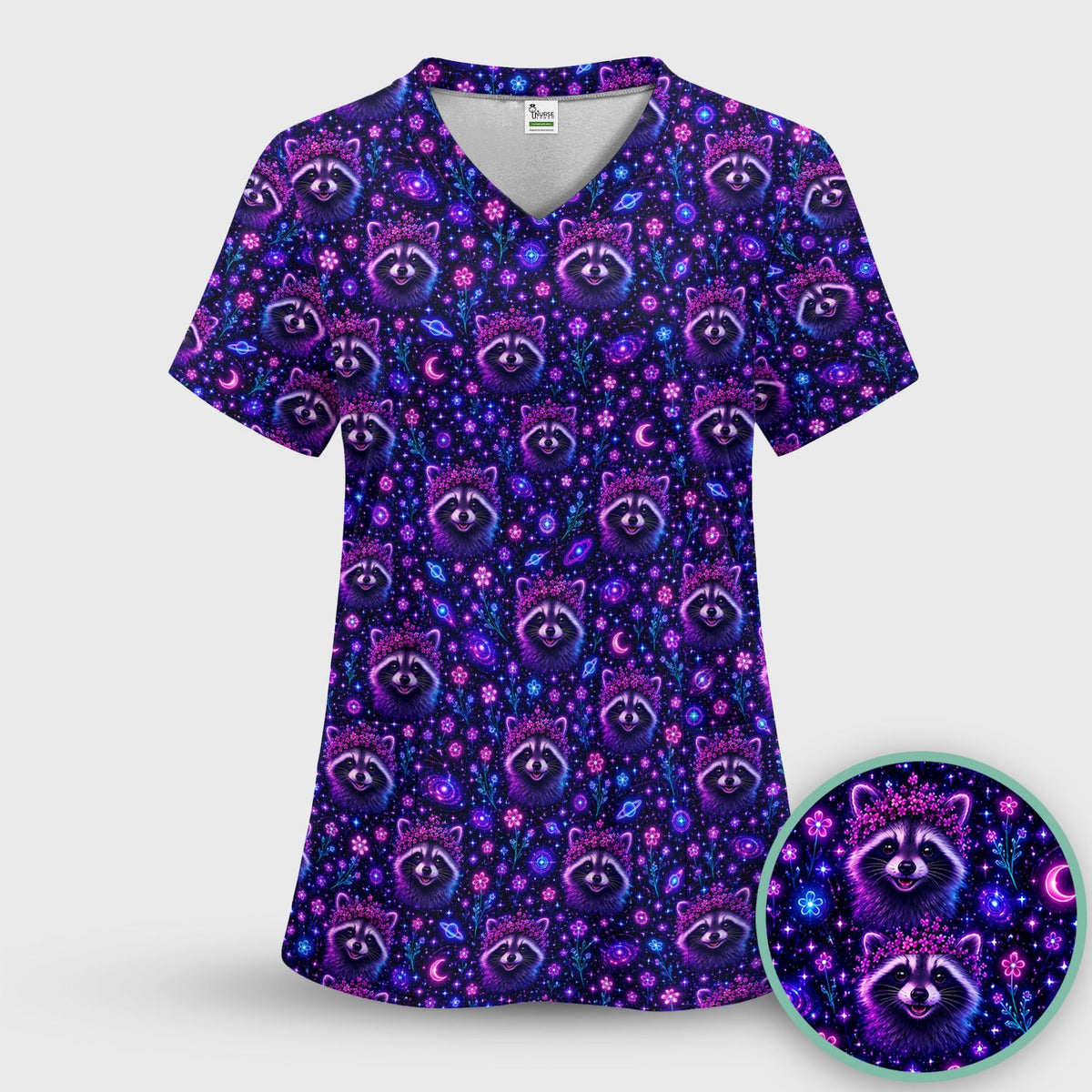 Galaxy Raccoon Nurse Scrub Set