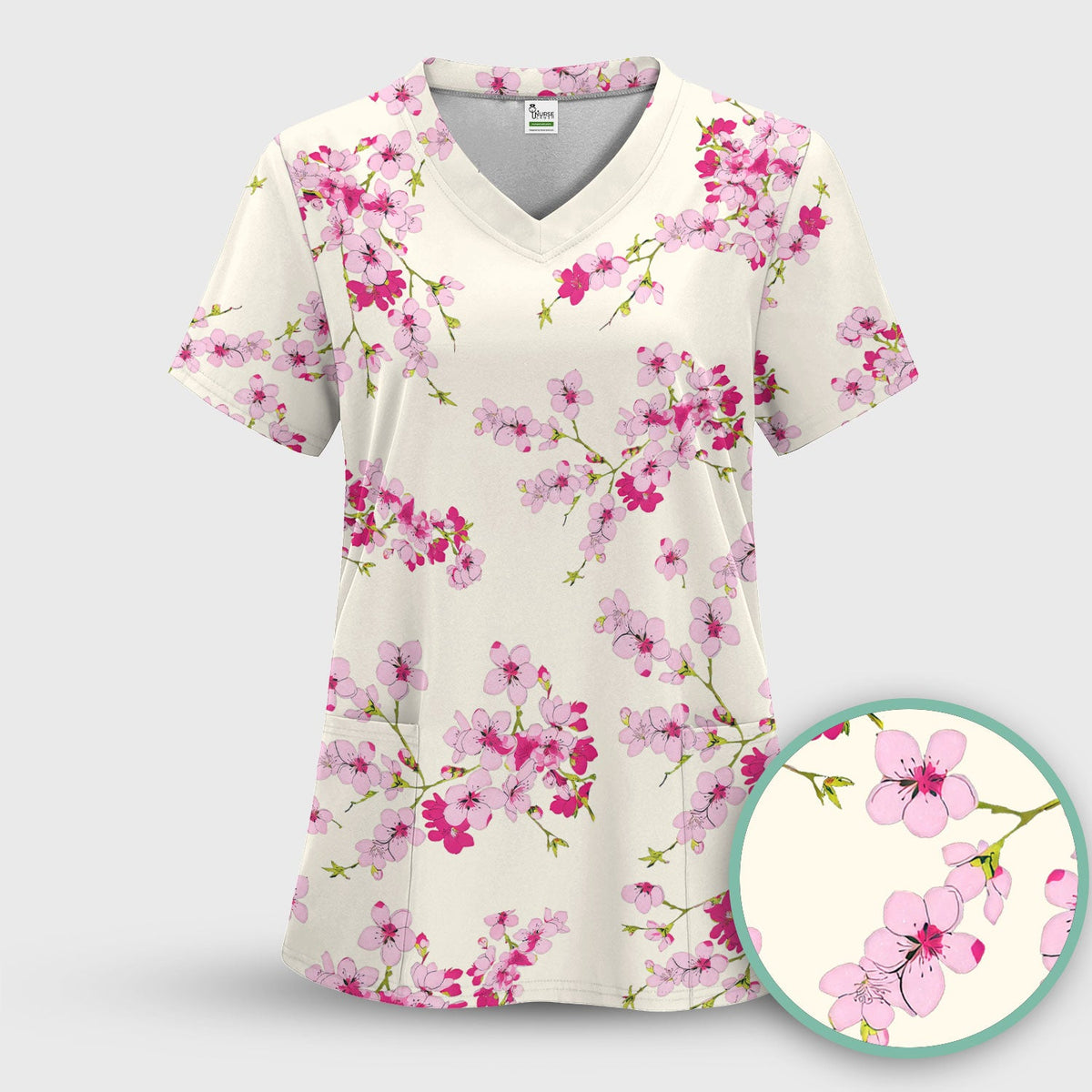 Elegant Cherry Blossom Nurse Scrub Top
