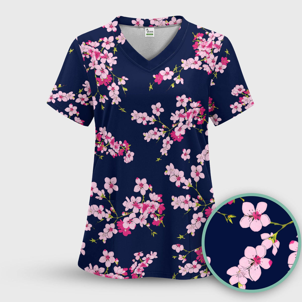 Elegant Cherry Blossom Nurse Scrub Set