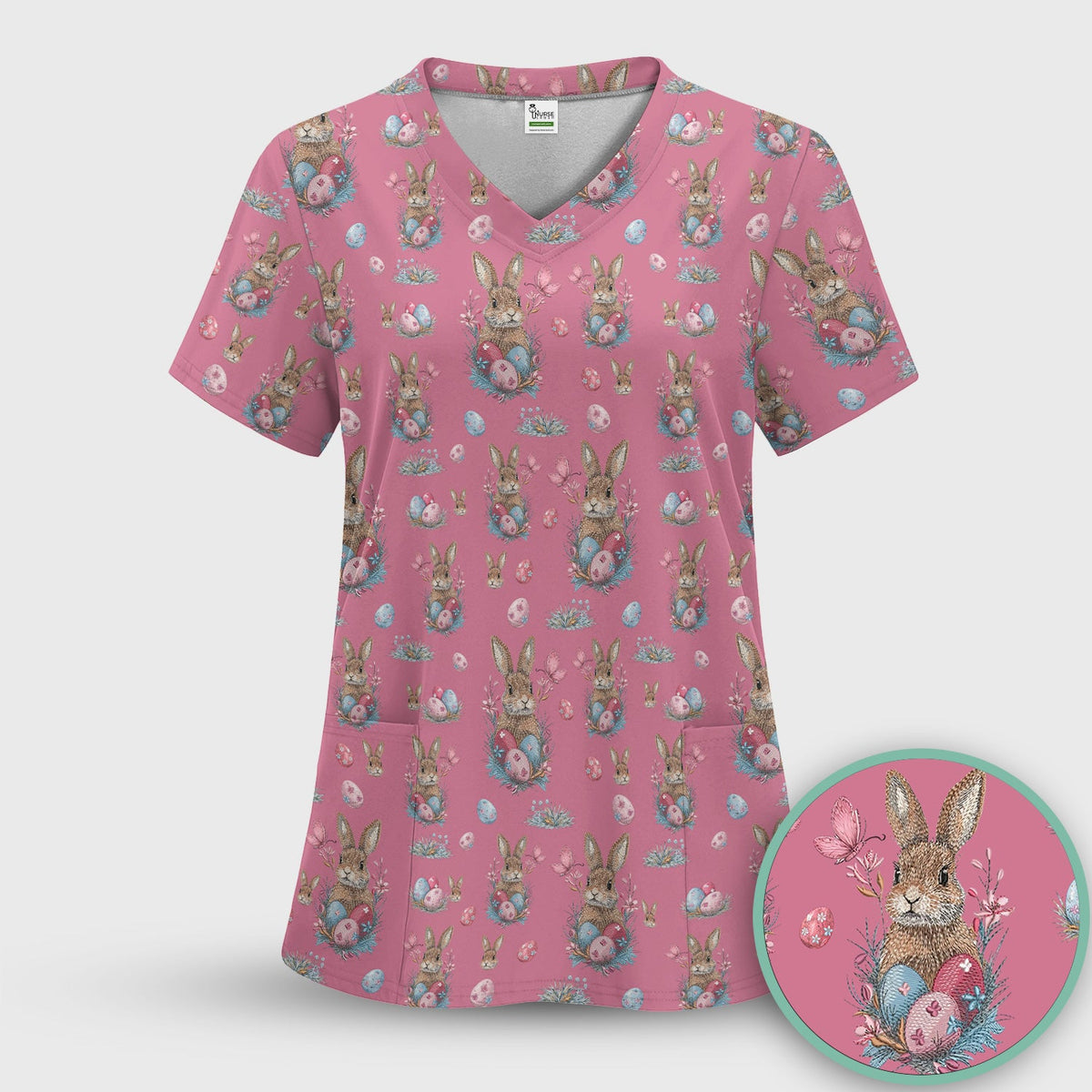 Pastel Easter Bunny Nest Nurse Scrub Set