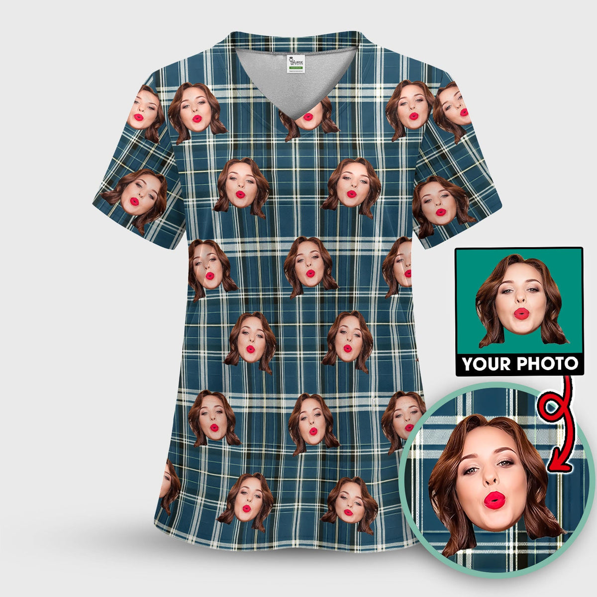 Personalized Photo Plaid Nurse Scrub Set