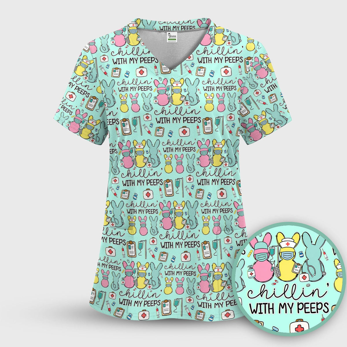 Bunny Nurse Chillin With My Peeps Scrub Set - Easter Gift