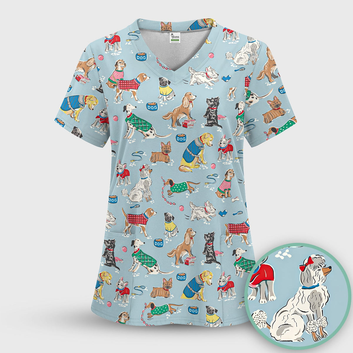 Dog Sweater Playing Ball Nurse Scrub Top