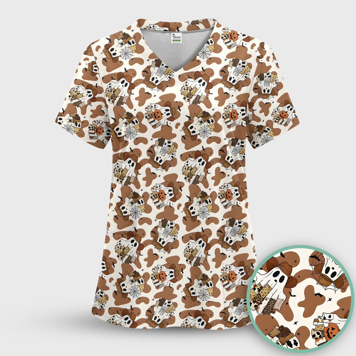 Cow Ghost Nurse Scrub Set - Halloween Gift