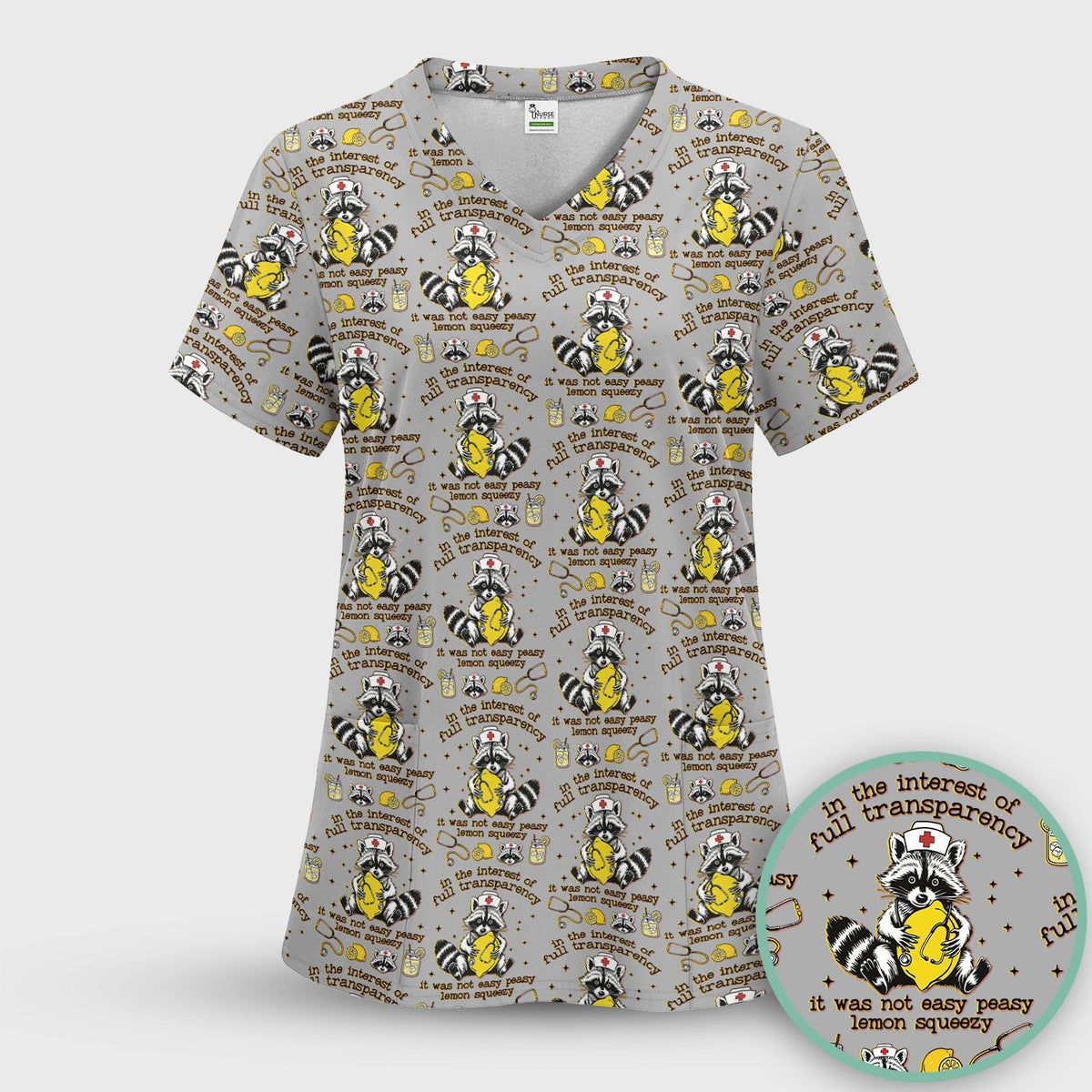 Raccoon Lemon Quote Nurse Scrub Set