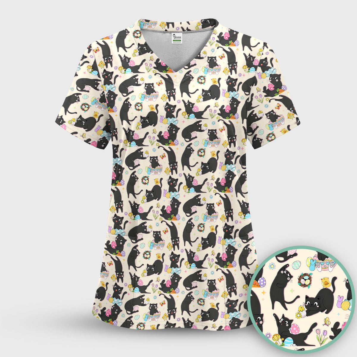 Black Cat Easter Egg Nurse Scrub Set