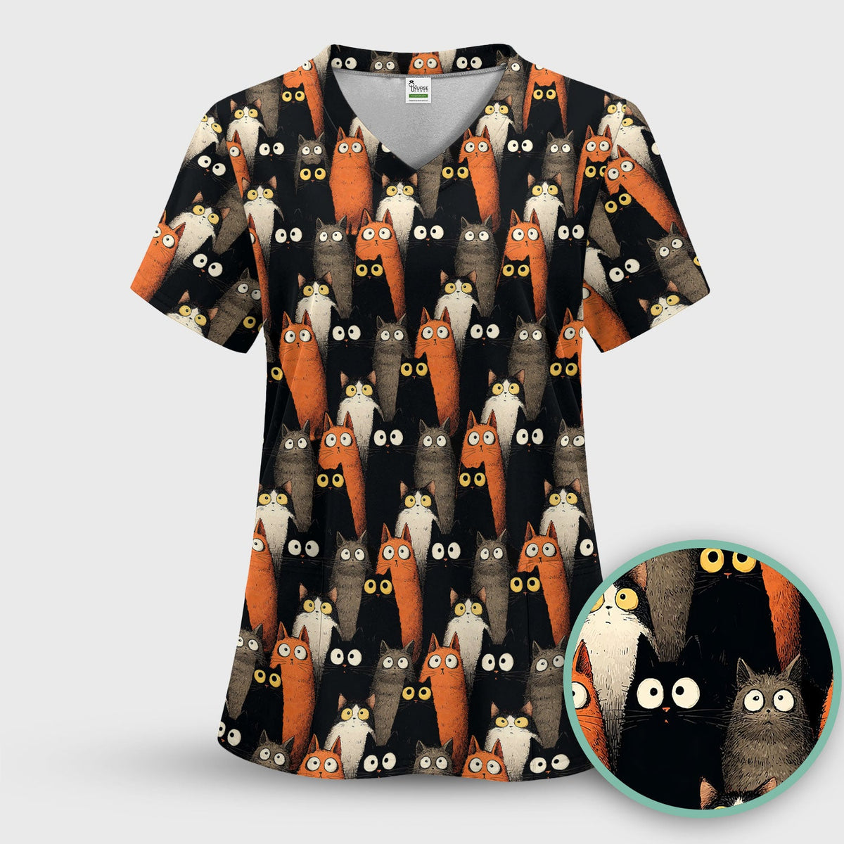 Black Cat Lover Nurse Scrub Top