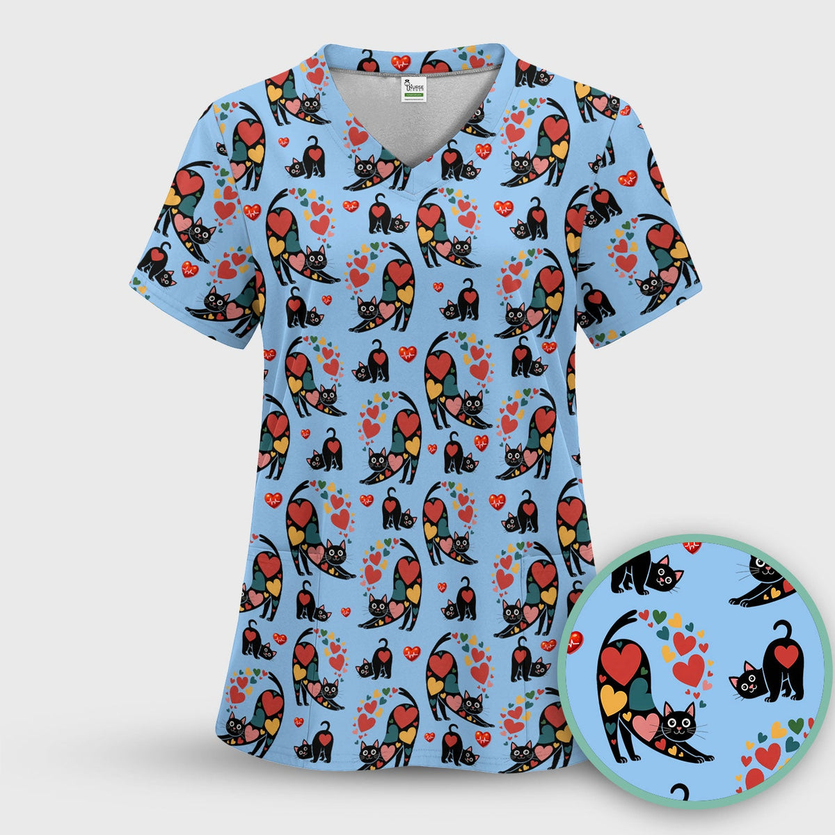 Cat Valentine Heart Nurse Scrub Set
