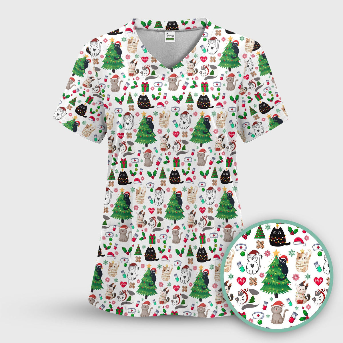 Christmas Pet Nurse Scrub Top