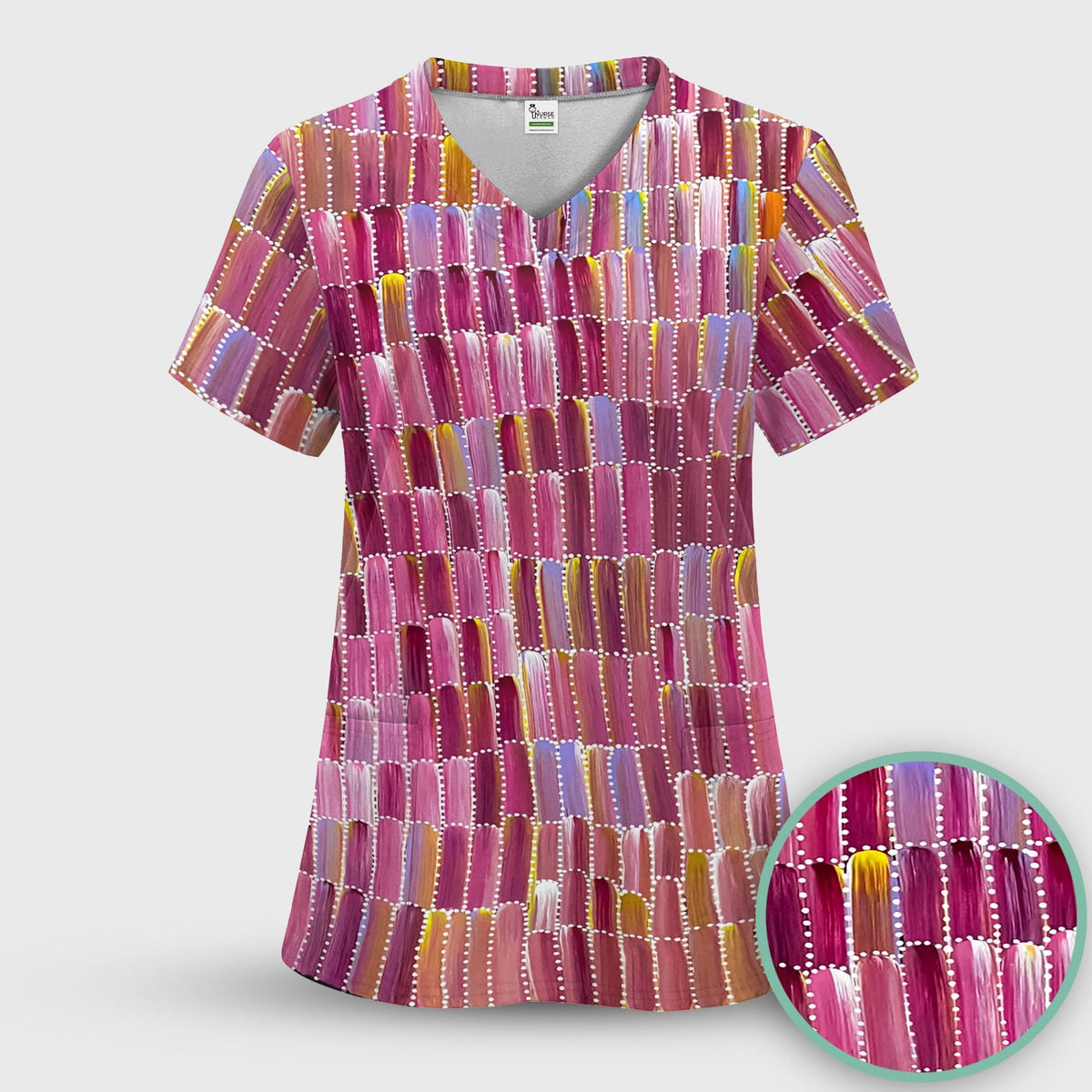Colorful Abstract Brushstroke Dotted Nurse Scrub Set