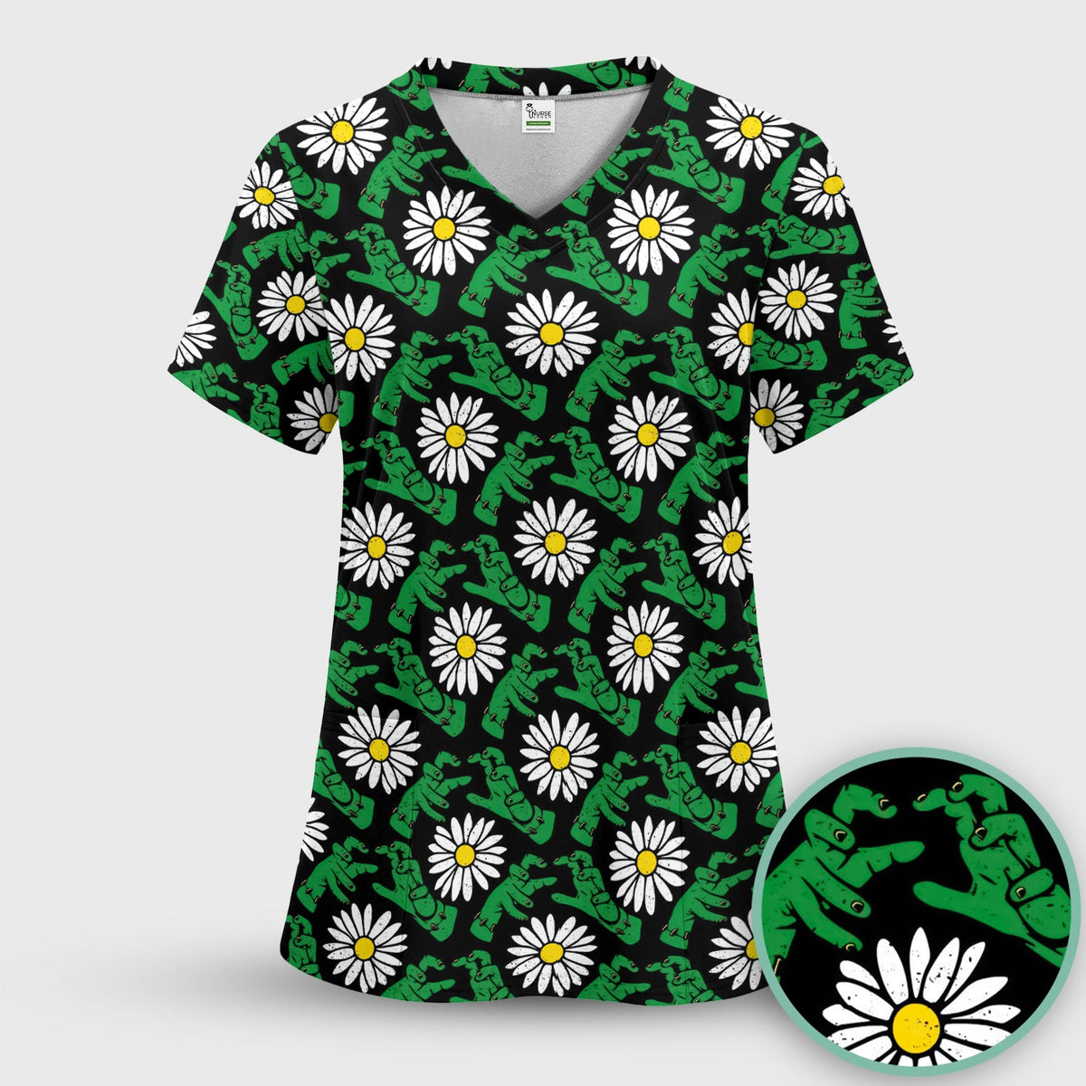 Monster Daisies Nurse Scrub Top - Halloween Gift