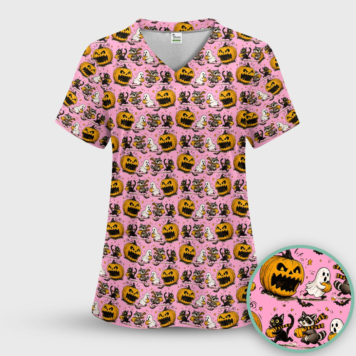 Spooky Woodland Critters Nurse Scrub Top