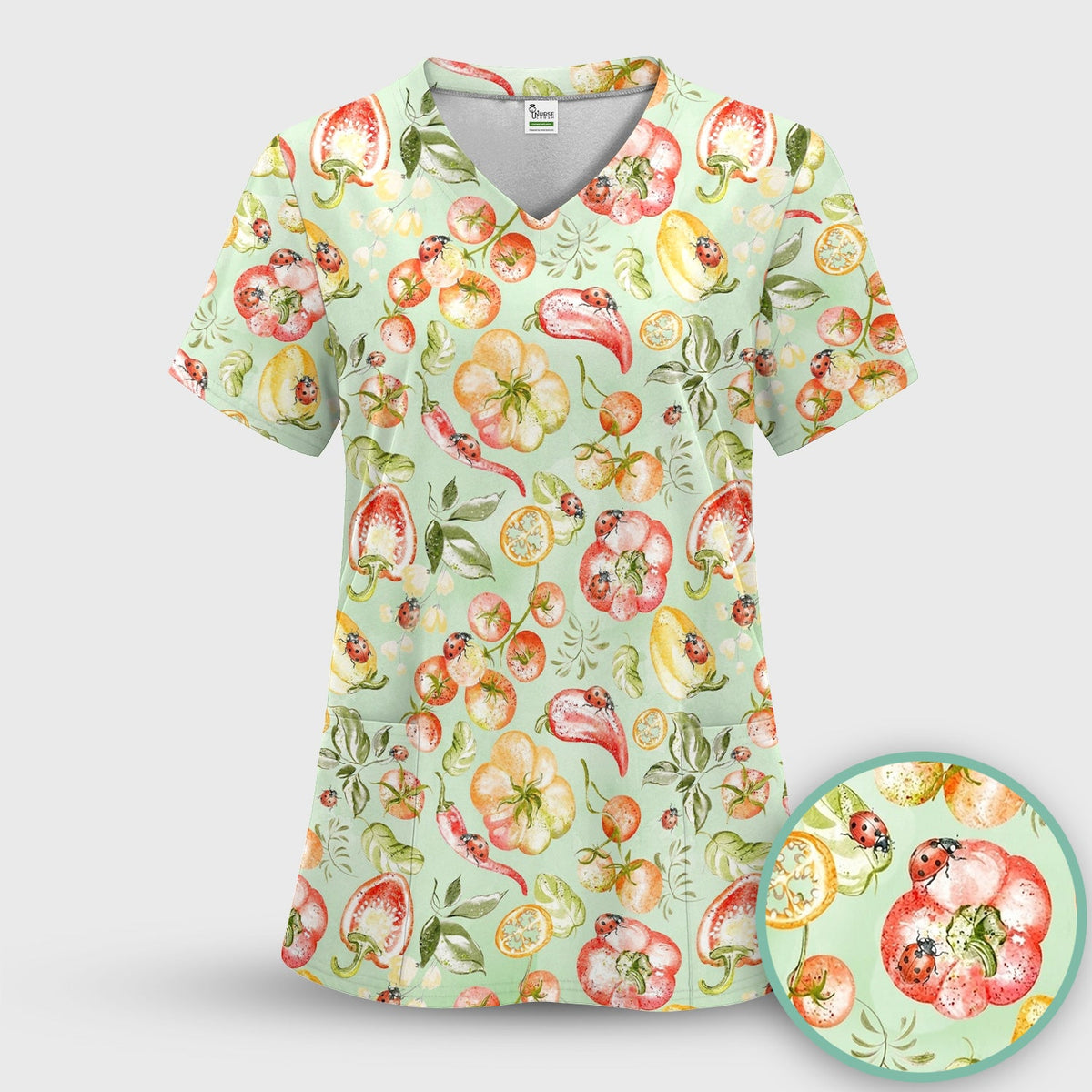 Watercolor Veggie Ladybug Nurse Scrub Set