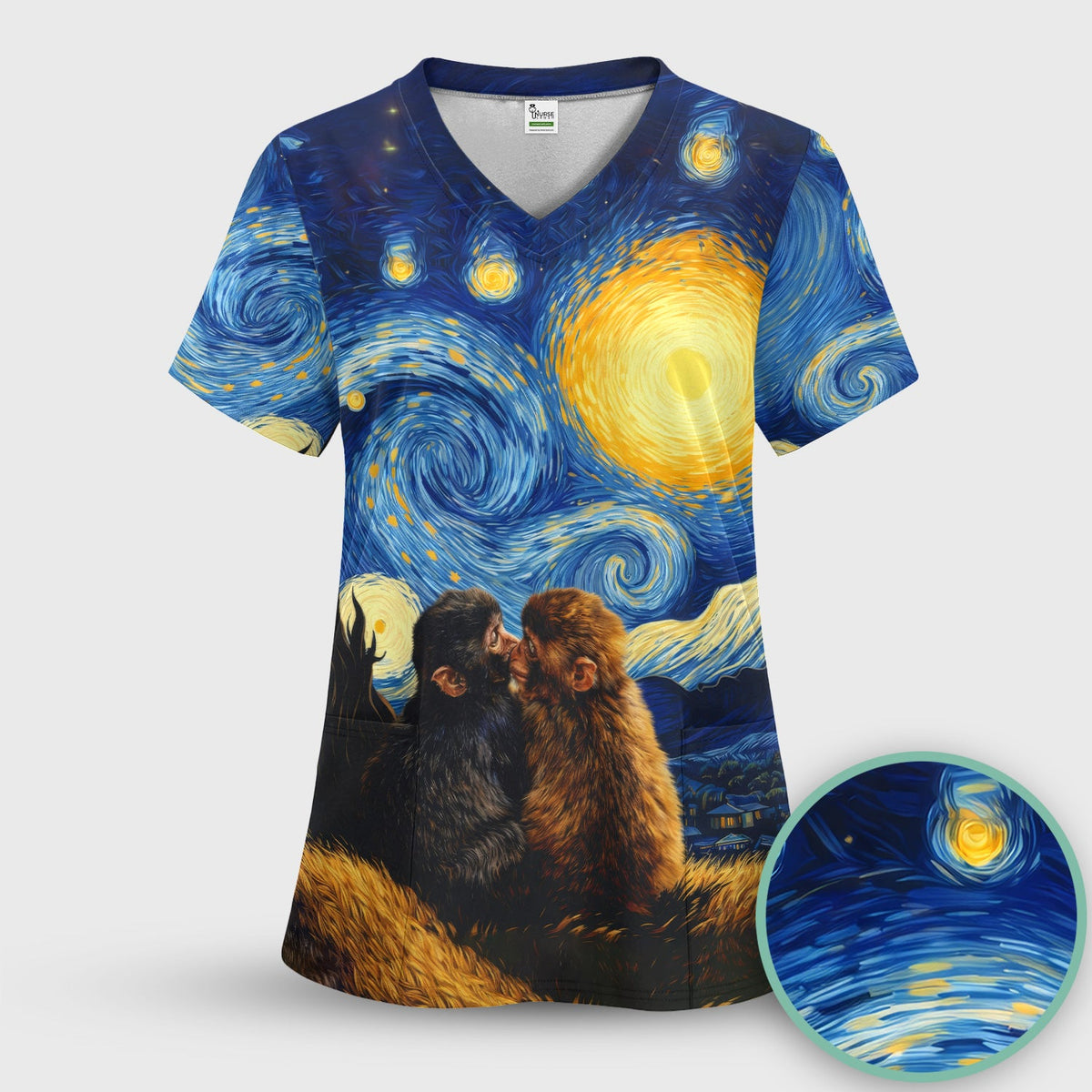 Romantic Monkey Night Sky Nurse Scrub Top