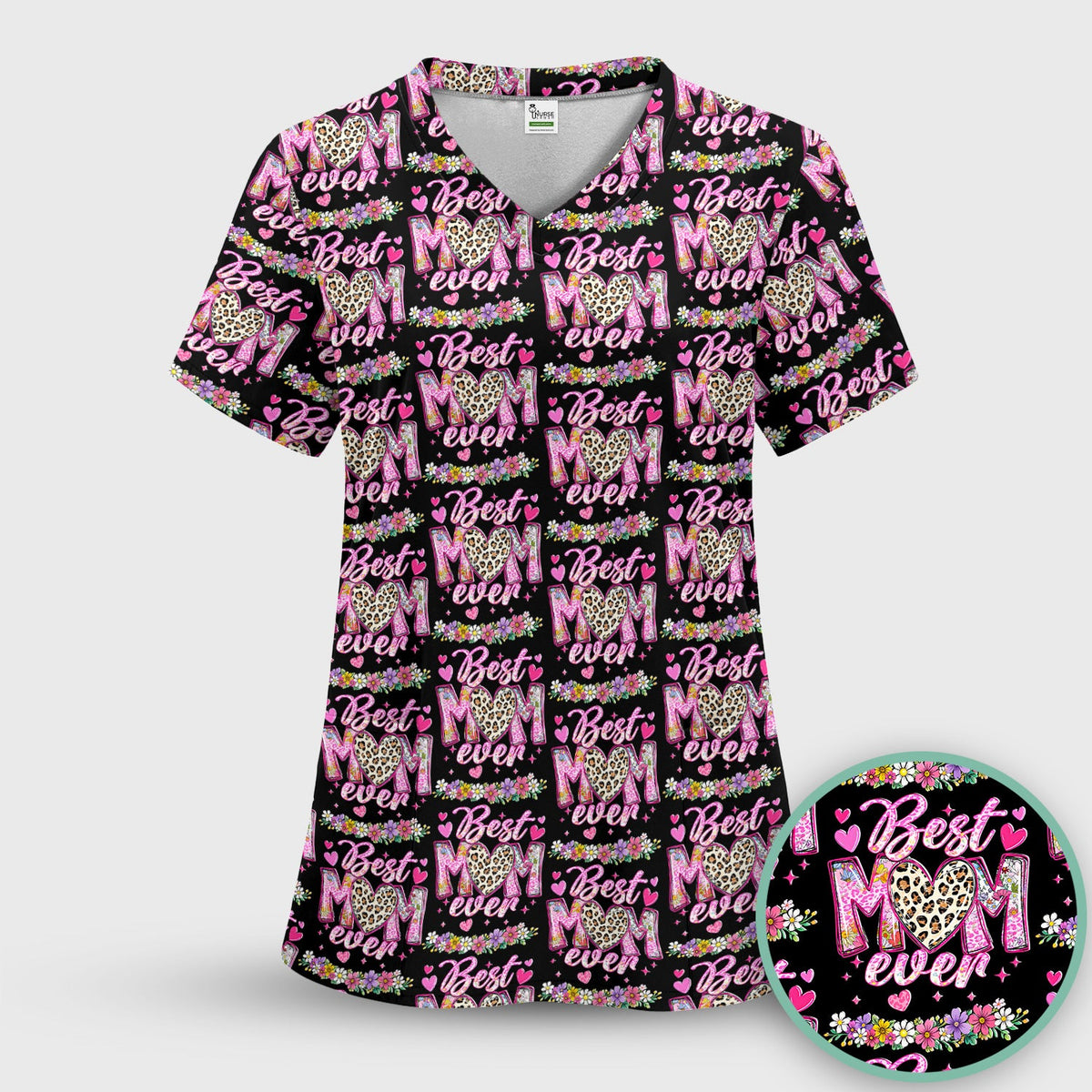Best Mom Ever Leopard Heart Nurse Scrub Set
