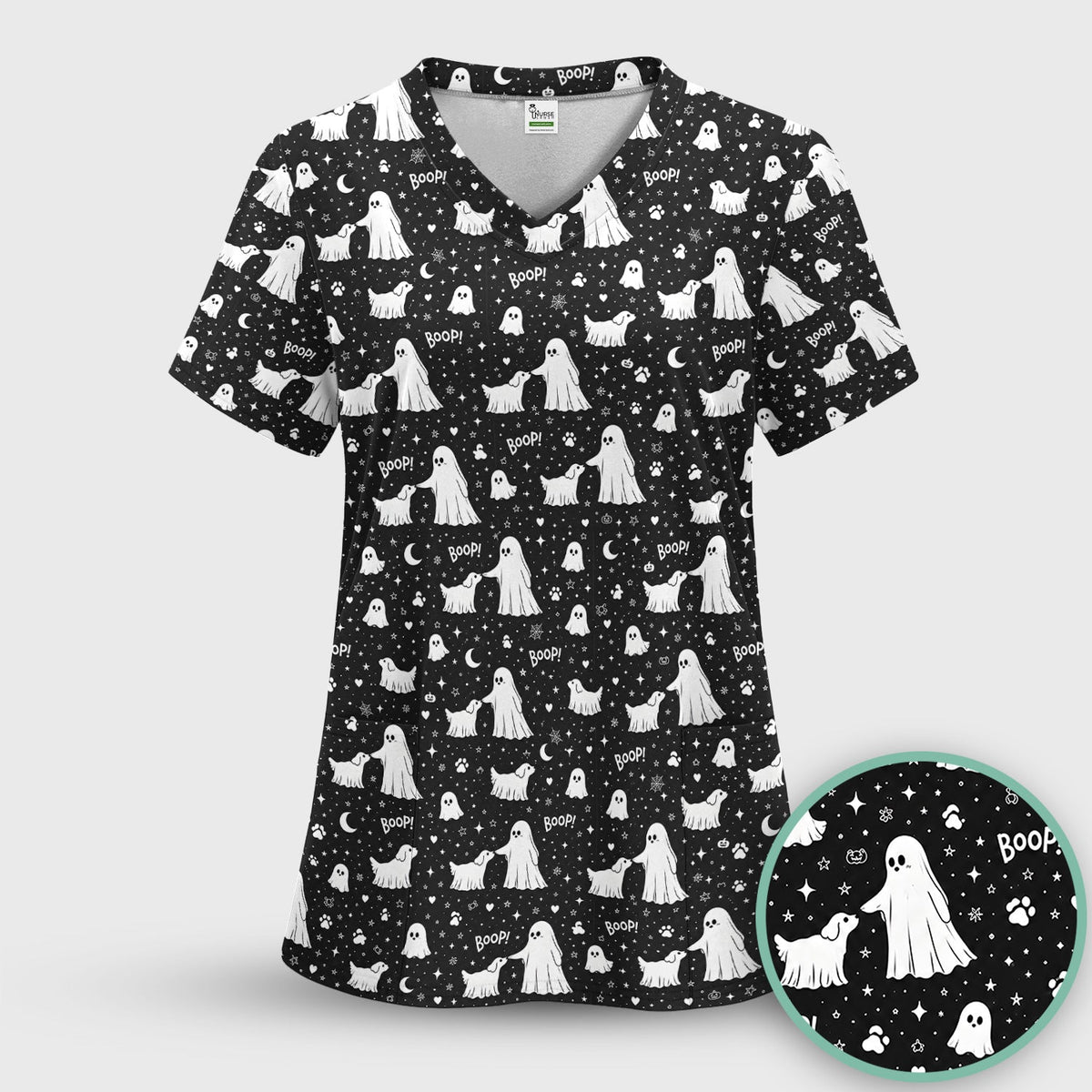 Ghost Boop Dog Nurse Scrub Set - Halloween Gift