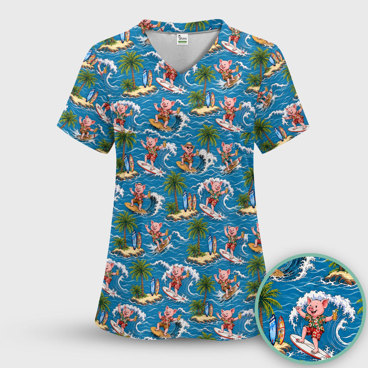 Tropical Surfing Pig Island Nurse Scrub Set