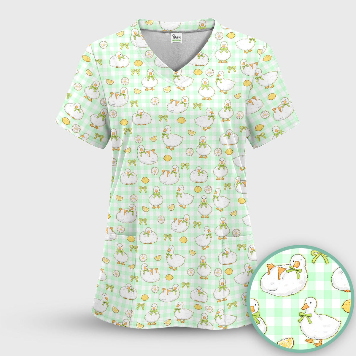 Adorable Ducks Lemon Daisy Nurse Scrub Top