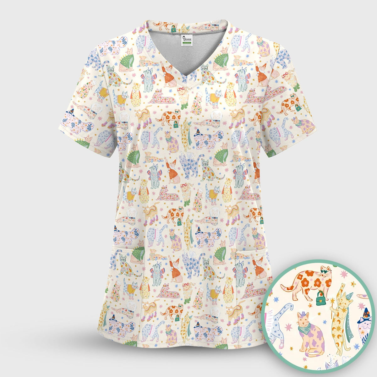 Colorful Cats Nurse Scrub Top