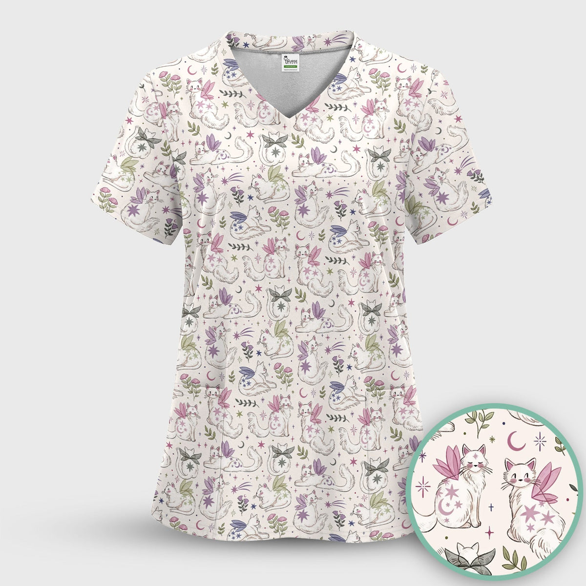 Fairy Cat Moon Star Nurse Scrub Top