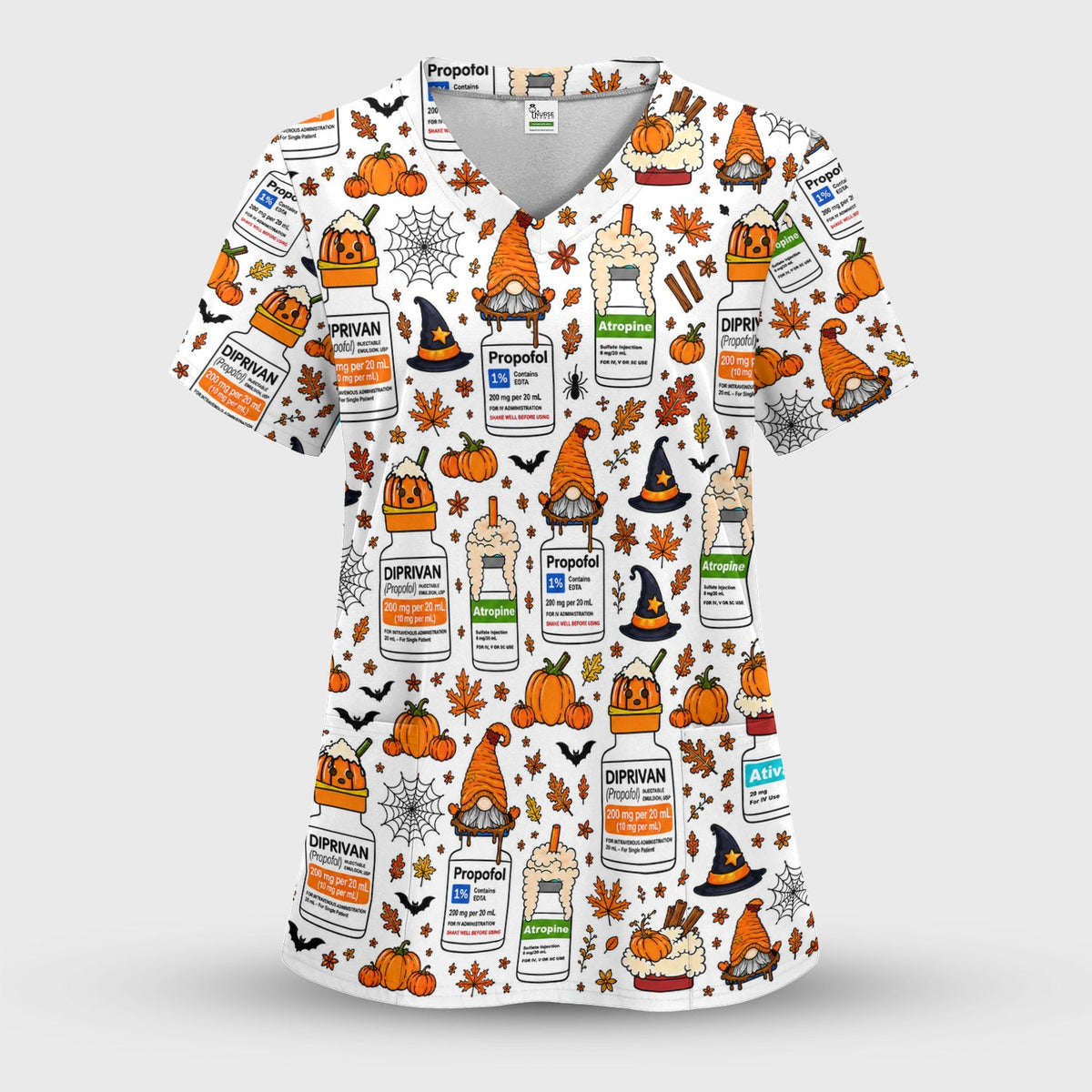 Witch Hat Pumpkin Nurse Scrub Top - Halloween Gift