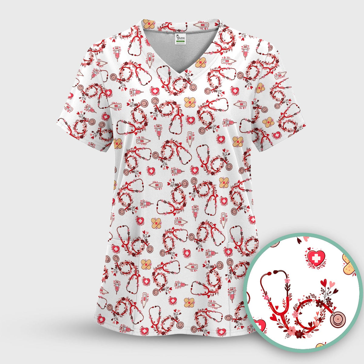 Heart Stethoscope Nurse Scrub Top