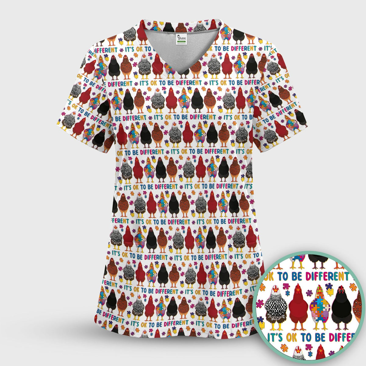 Autism Chicken It's OK To Be Different Nurse Scrub Set