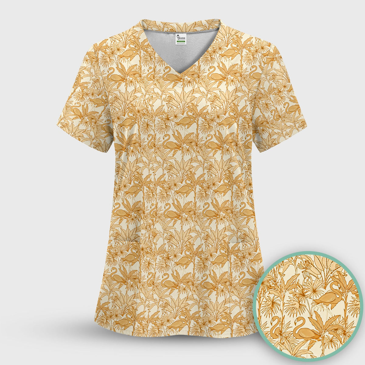 Tropical Flamingo Palm Leaves Nurse Scrub Set
