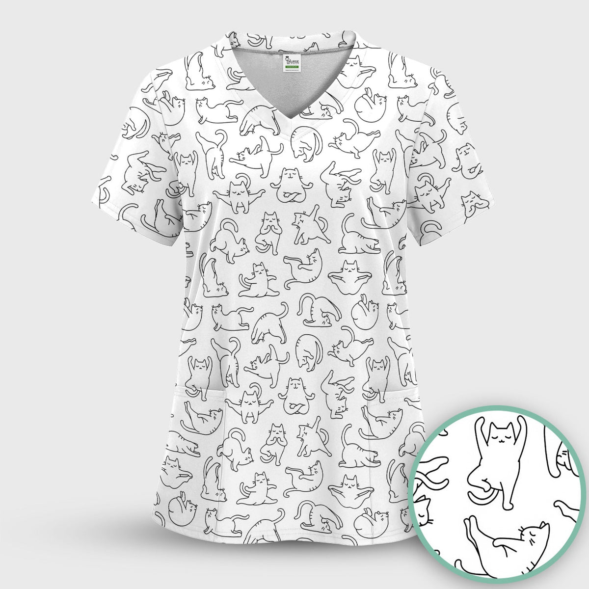 Cat Outline Playing Gothic Nurse Scrub Top