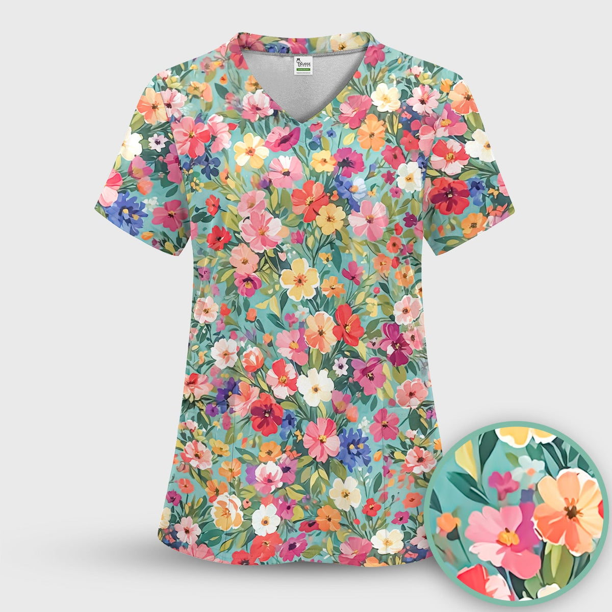 Colorful Wildflower Garden Bloom Nurse Scrub Set