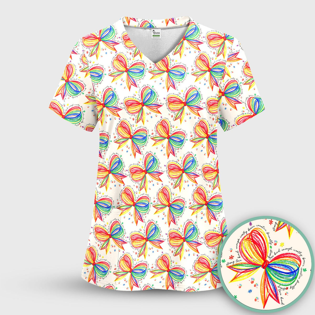 Colorful Rainbow Bow Nurse Scrub Set