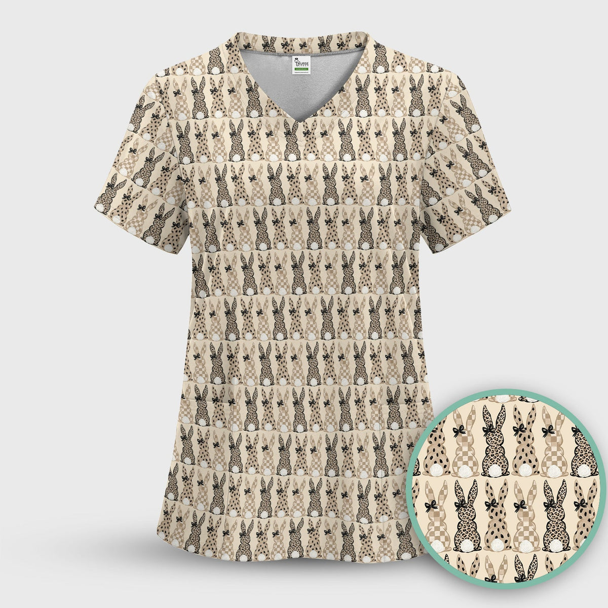 Vintage Bunny Beige Nurse Scrub Set