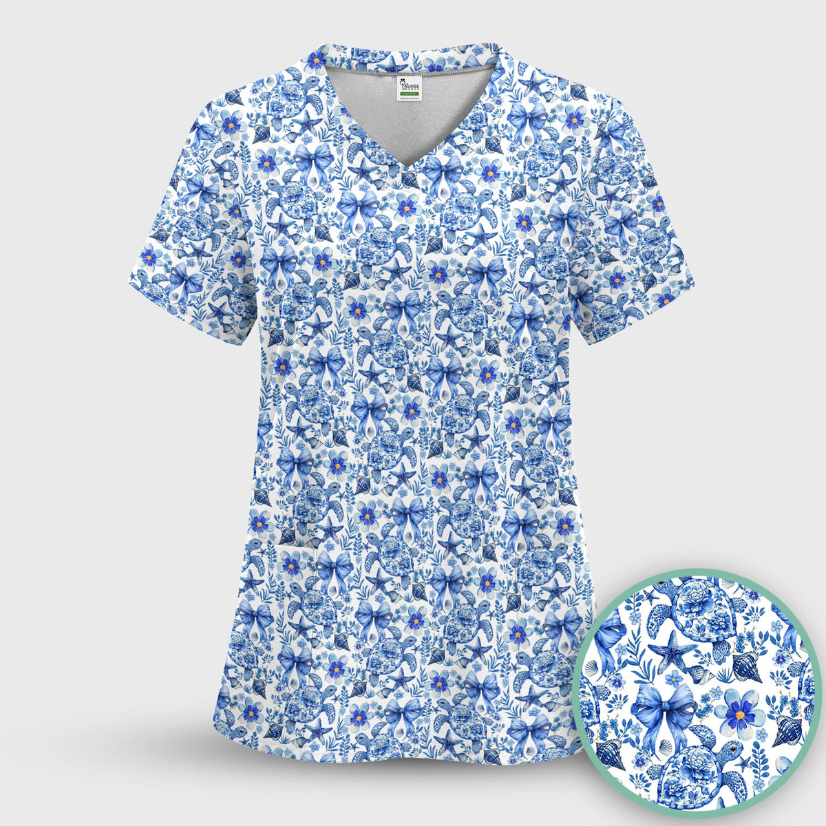 Coastal Turtle Bow Nurse Scrub Set
