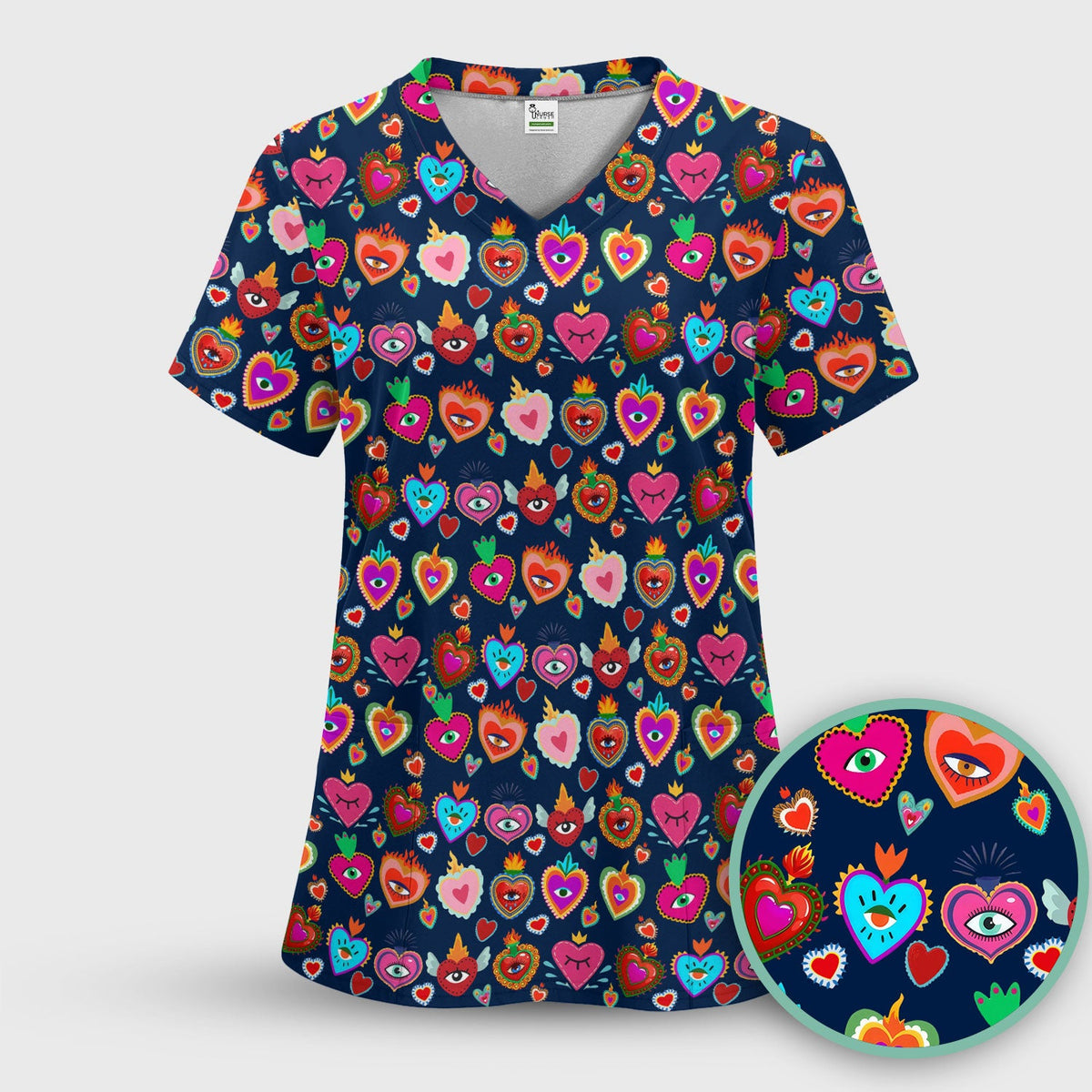 Valentine Colorful Sacred Heart Nurse Scrub Set