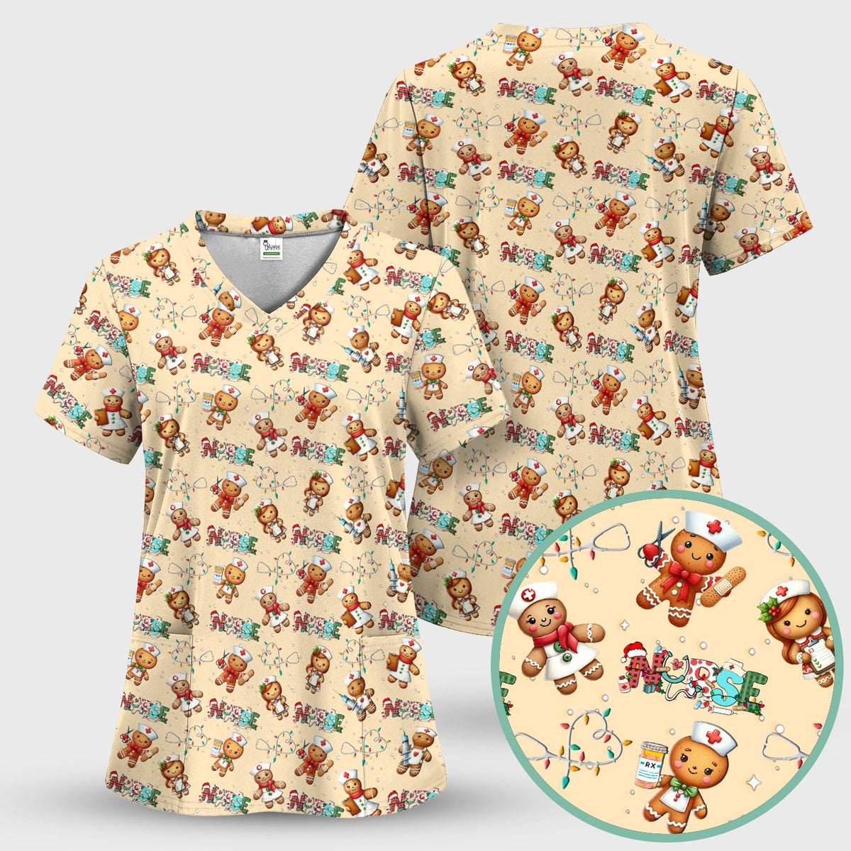 Gingerbread Cookie Nurse Scrub Top - Christmas Gift