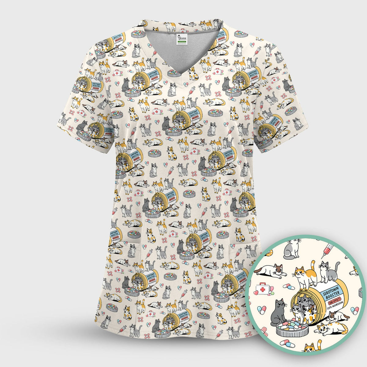 Cat Serotonin Booster Nurse Scrub Top