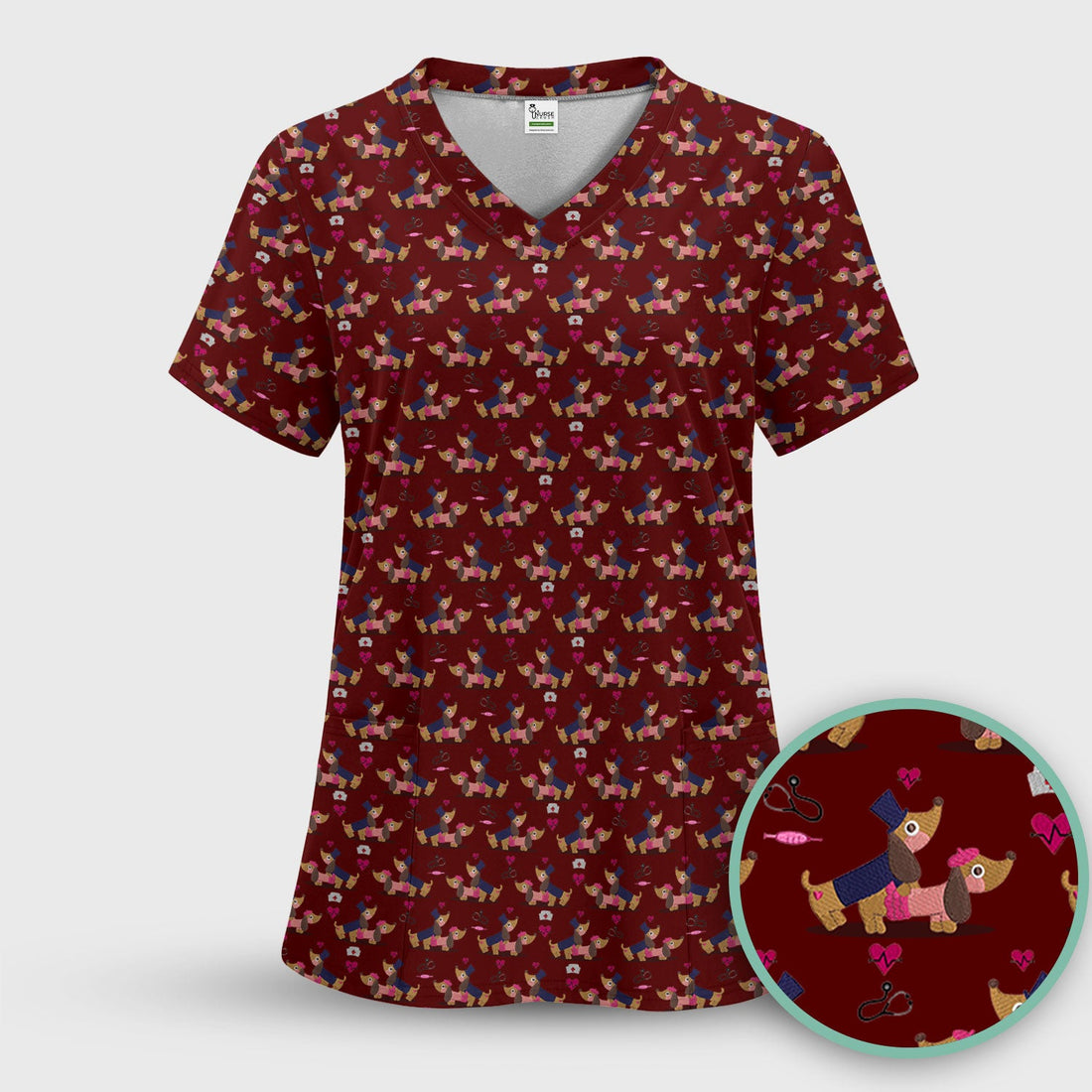 Dachshund Couple Nurse Scrub Top - Valentines Day Gift