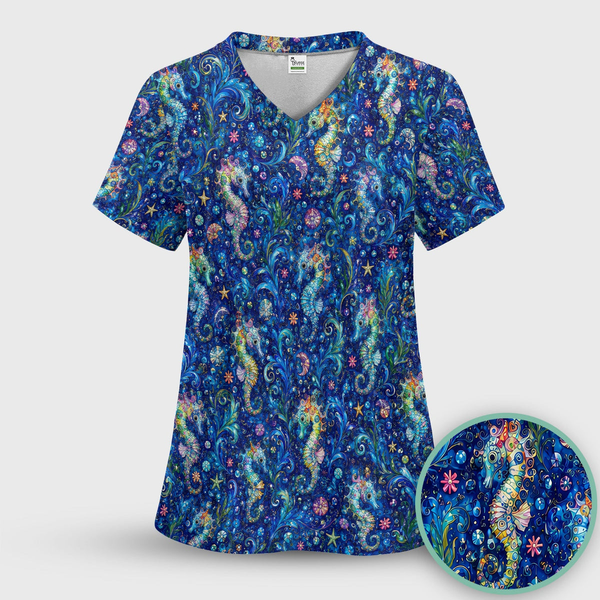 Vibrant Seahorse Ocean Swirl Nurse Scrub Set