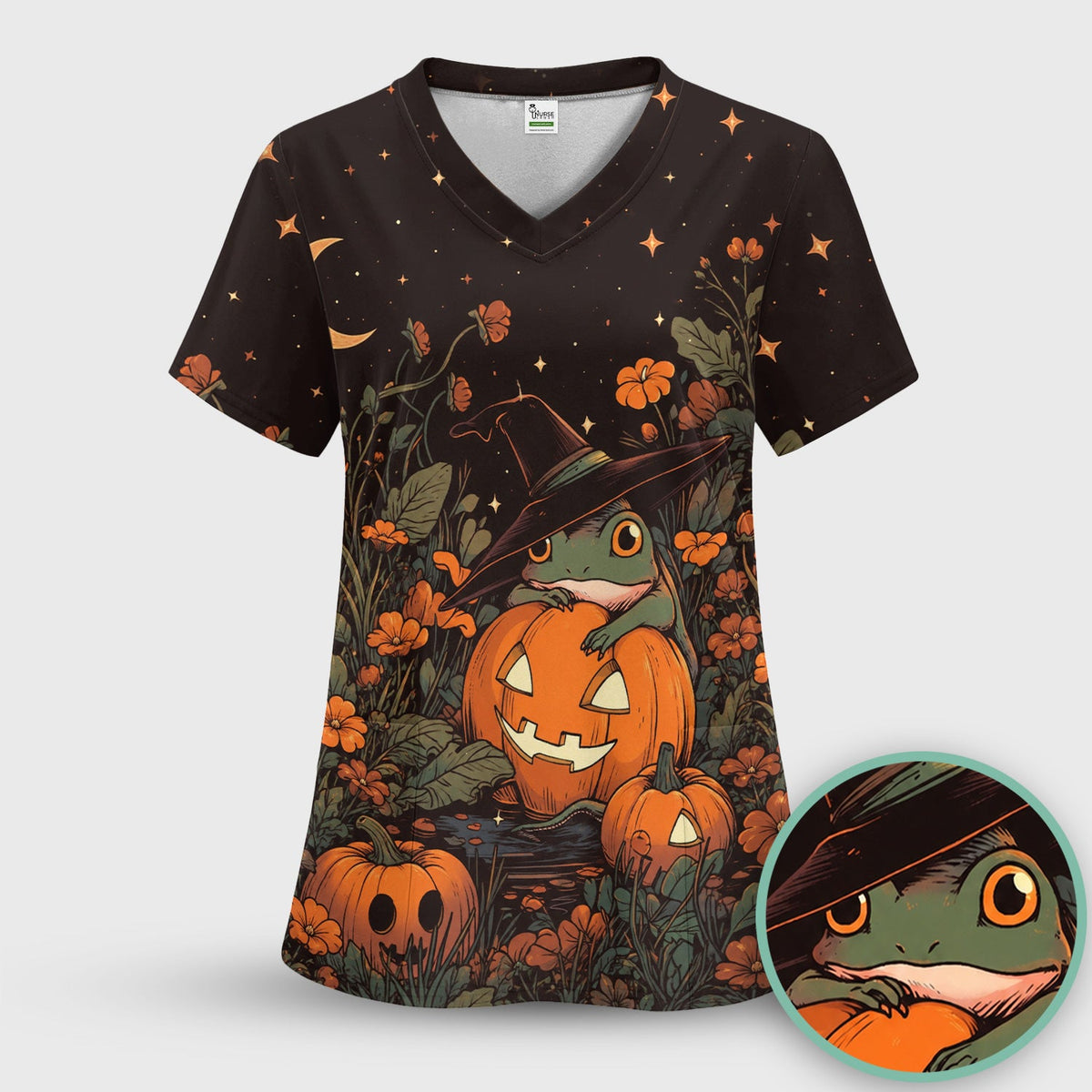 Pumpkin and Frog Nurse Scrub Top - Halloween Gift