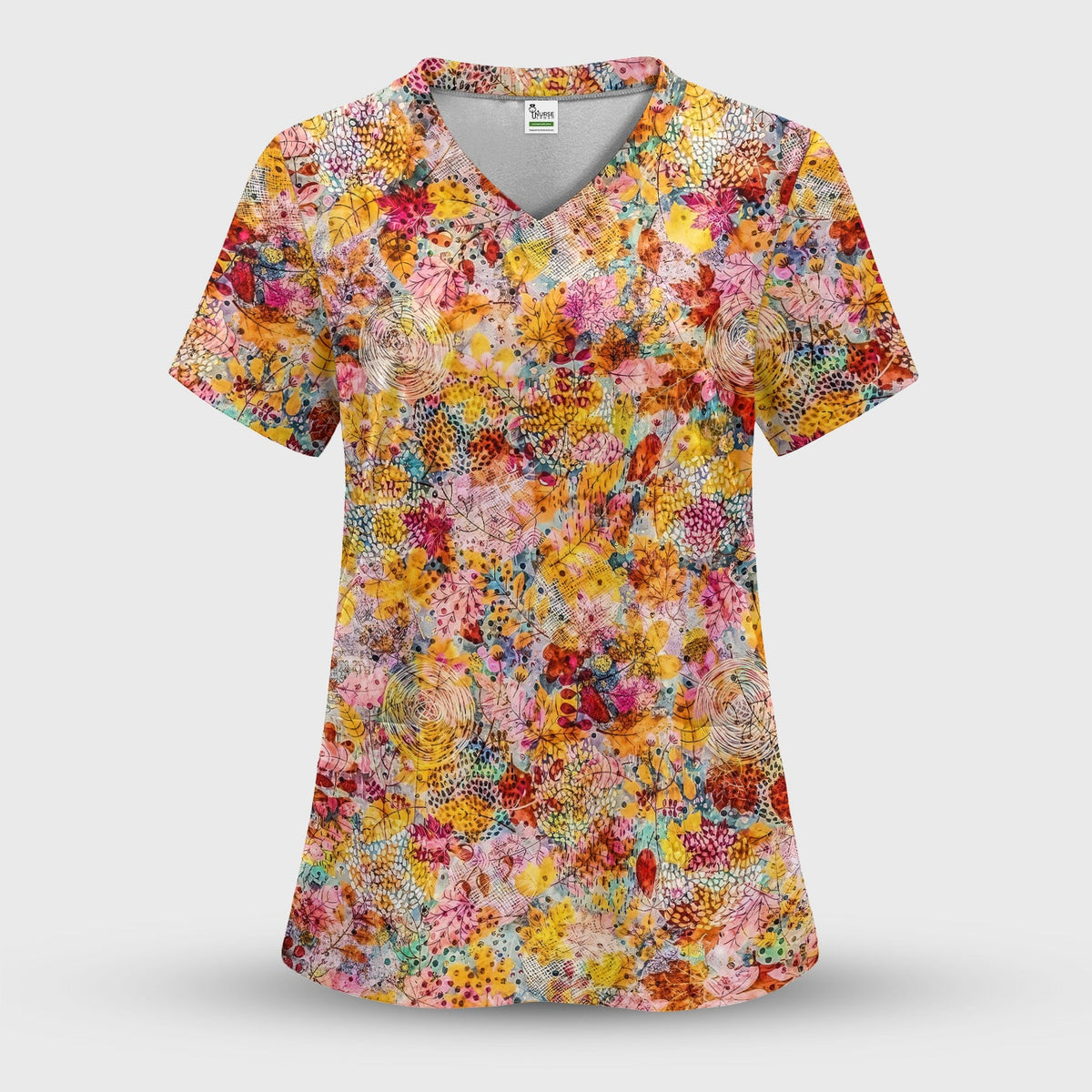 Autumn Floral Leaves Nurse Scrub Top