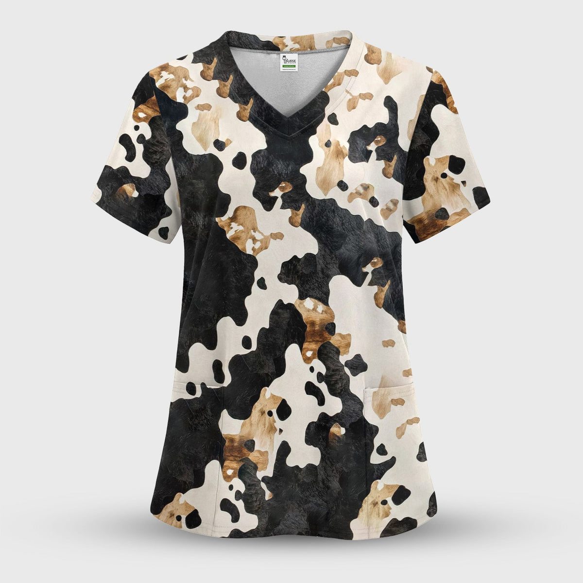 Classic Cow Print Nurse Scrub Top