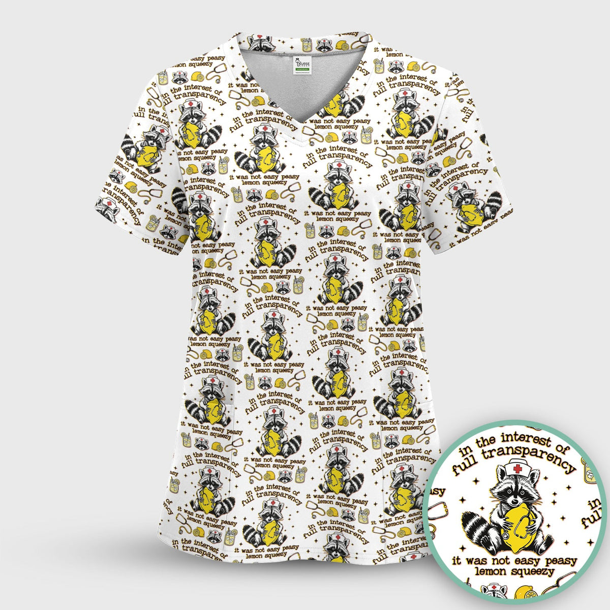 Raccoon Lemon Quote Nurse Scrub Set